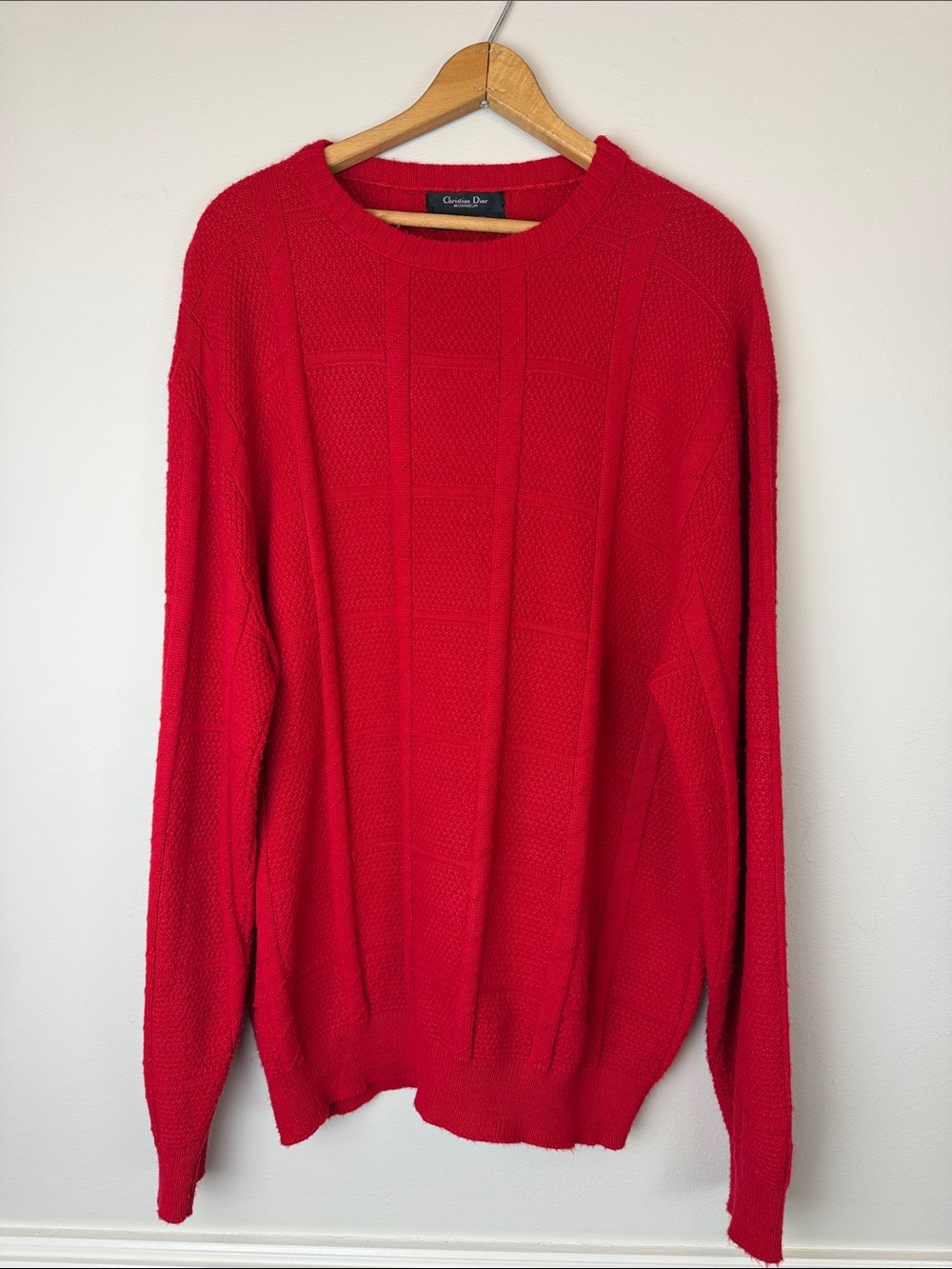 Vintage Christian Dior Monsieur Red Textured Knit Sweater XL Made in USA 90s